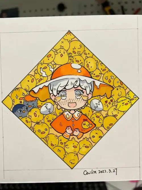 卡通q版小鸡马克笔临摹手绘步骤图简单可爱