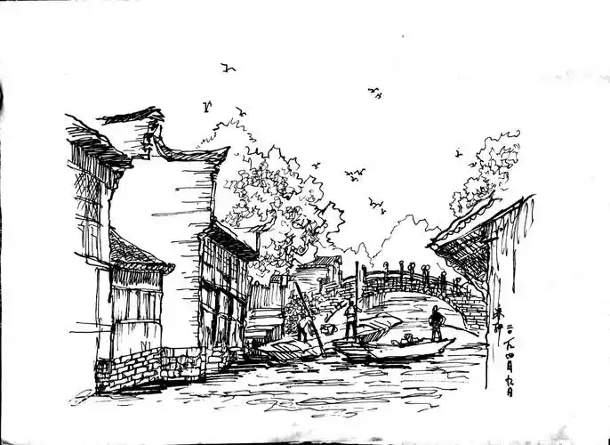 梦里水乡,江南古镇.~~钢笔速写涂鸦
