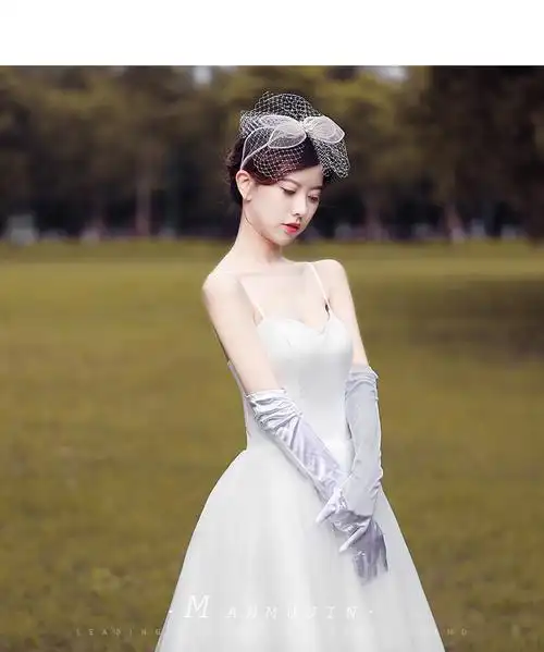 名媛复古长款缎面白色手套婚庆礼仪配饰新娘婚纱礼服拍照写真手套