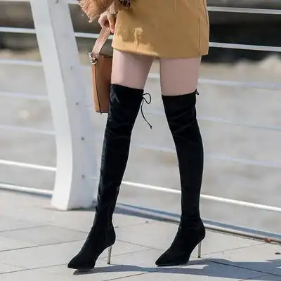 73hours女鞋dearjessie秋冬长靴系带高跟性感过膝长筒时装靴