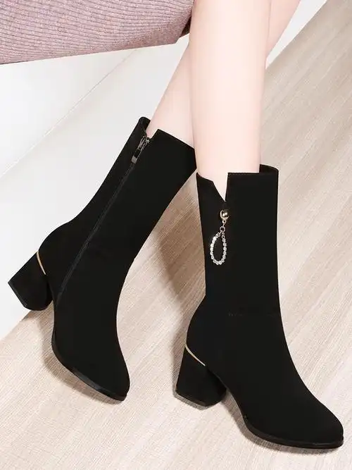 靴子女中筒靴2021年新款鞋子磨砂翻毛皮鞋马丁靴女鞋妈妈短靴棉鞋