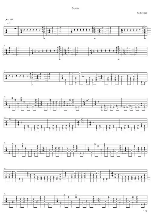 radiohead《bones》吉他谱