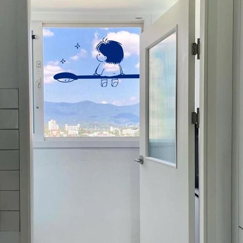 路灯小孩可爱卡通图案阳台推拉门窗贴纸玻璃门窗户装饰防水墙贴画