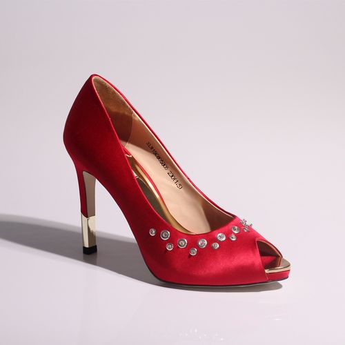 xlw贵货 真丝羊皮里奢华婚鞋 鱼嘴铆钉水台高跟鞋 36/3
