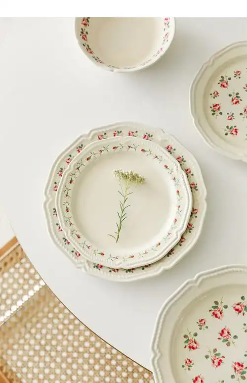 盘子菜盘家用创意套红牛排网盘圆装组合ins风西餐具艺餐北欧术形