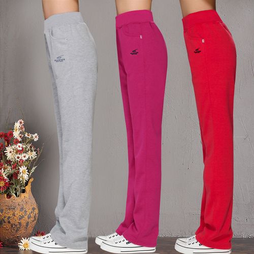运动裤女春秋宽松高腰直筒纯棉妈妈休闲大码显瘦卫裤百搭外穿裤子