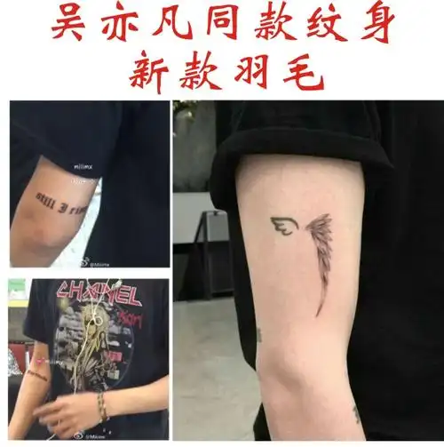 一折吴亦凡纹身贴_吴亦凡同款纹身贴手臂内测翅膀持久刺青哥特英文