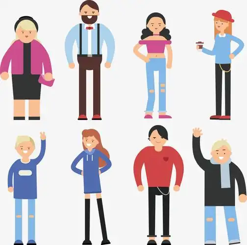 八个不同穿着的人免抠素材免费下载_觅元素51yuansu.com