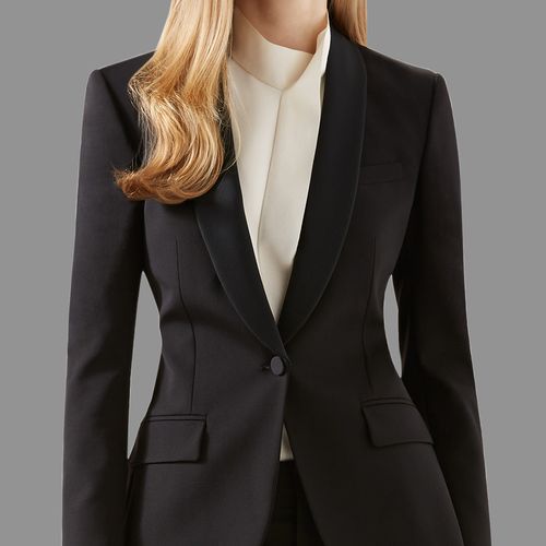 外滩风尚商务装女春秋款小西装青果领拼色西服西装