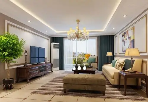 三居室美式风格客厅_祝福红城120平米装修效果图