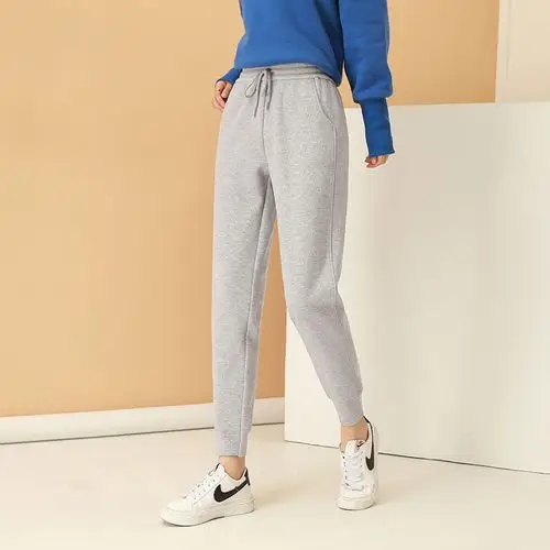 实拍运动裤女宽松束脚秋冬加绒加厚显瘦百搭九分卫裤小个子休闲裤