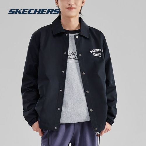 skechers斯凯奇官网正品男款梭织外套复古黑色运动夹克l323m111