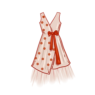 卡通可爱免抠矢量夏季服装红色波点网纱连衣裙