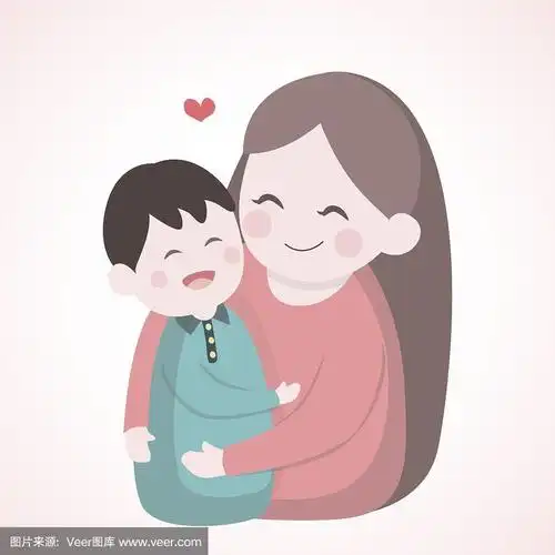 母亲拥抱她的儿子,矢量人物插图