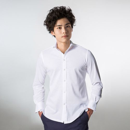 b&f日本进口针织丝光棉男士衬衫清凉夏季男装衬衫正装衬衫白衬衫