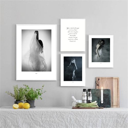 ins北欧风格意境装饰画画芯高清微喷打印画心黑白人物舞者挂画