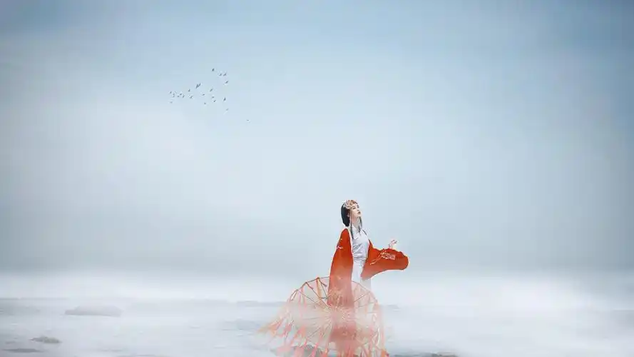 红衣古风美女高清桌面壁纸