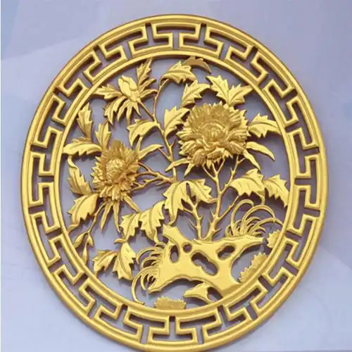 门窗金色牡丹圆形挂件花格木质工艺品办公屏风定制批发