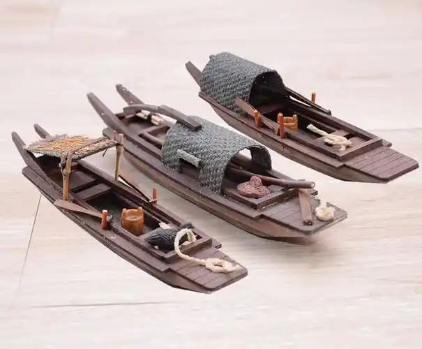 精致船桨中国国风木帆船造景中式拼装成人篷船摆件