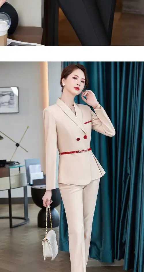 职业长袖套装女春气质西装套裙美容院养生馆珠宝店酒店前台工作服