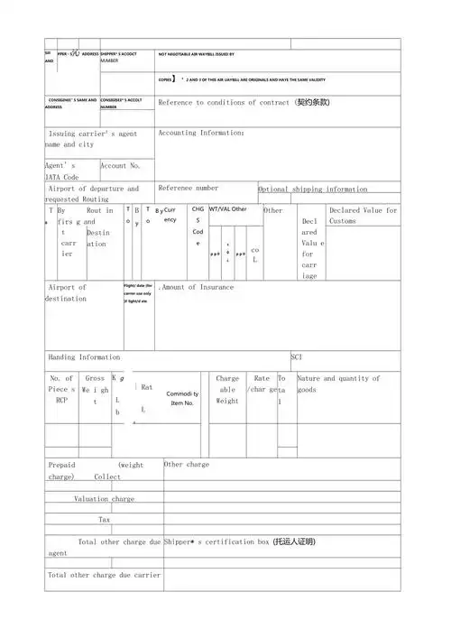 航空货运单样本