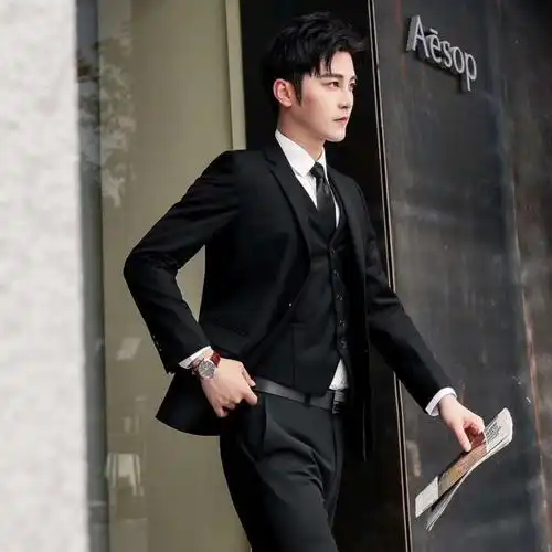 男士西服套装韩版修身三件套小西装外套男职业正装伴郎结婚礼服潮