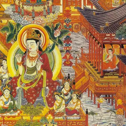 西方极乐世界庄严图挂画全景阿弥陀佛接引菩萨佛像满屏国画