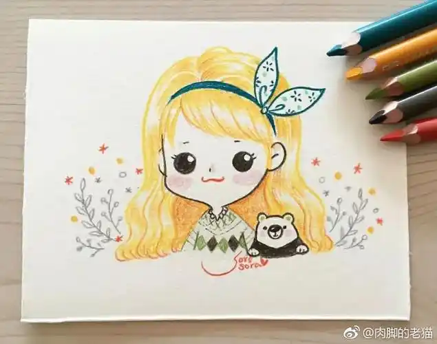 100张人物彩铅简笔画超萌小清新小伙伴们收图吧