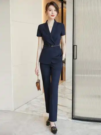 罗蒙romon轻奢高档女装夏季高级气质西装套装女通勤ol职业正装免烫小