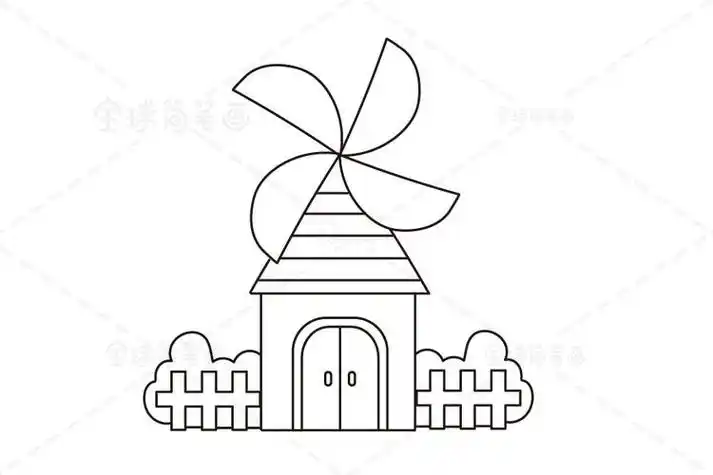 风车房子简笔画简单好画少儿简笔画风车小屋 | 曲洲老师画卡通荷兰