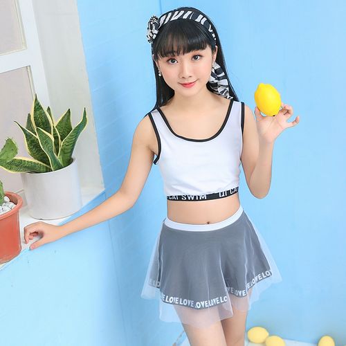 大童女分体裙式游泳衣 休闲少年圆领夏季温泉儿童泳衣10-15岁