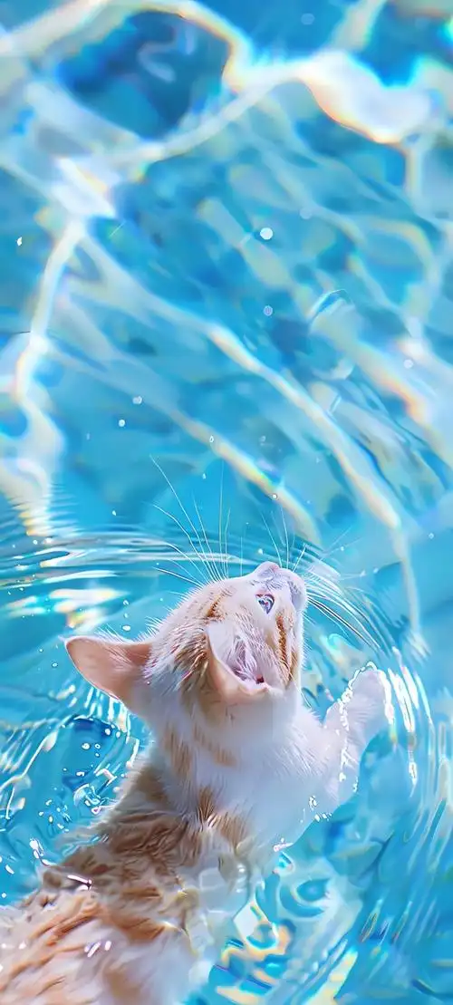 可爱超萌猫咪戏水手机壁纸图片快快收藏