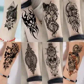 成人纹身贴纸小手臂图腾纹身贴防水男女半臂小臂腿龙虎狼仿刺青贴纸 8