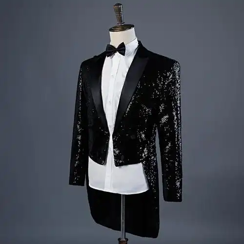 新款亮片燕尾服舞台演出礼服魔术师外套夜店酒吧主持宫廷服男西装