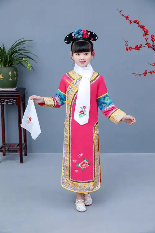 新款古装幼儿清朝还珠格格服饰宫女旗袍儿女女童儿童演出服