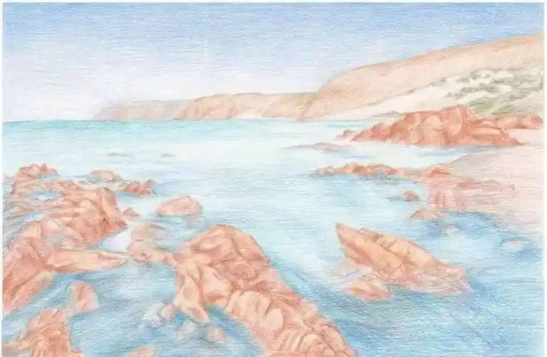 彩铅风景教程大海和礁石彩铅风景画详细步骤图