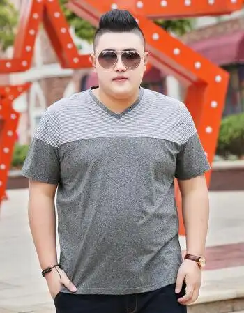 码短袖t恤加肥加大v领青年特大号胖子男装 d款深灰色 6xl--250-270斤