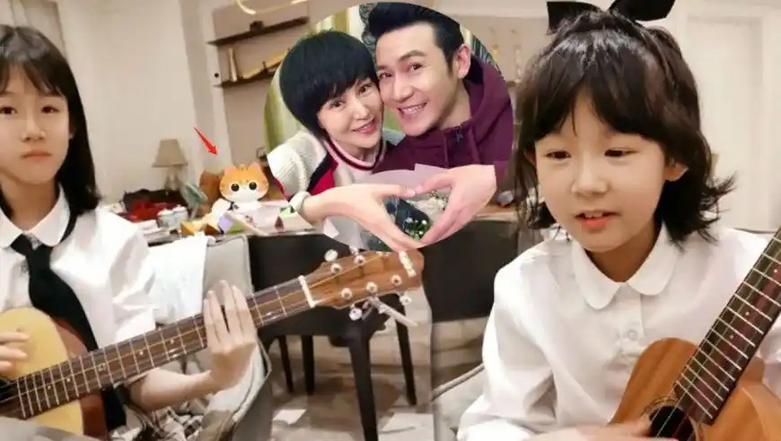 陆毅鲍蕾三胎疑曝光?晒小女儿家中自弹自唱,背后小男孩被打码