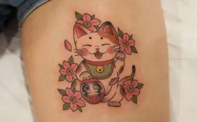 女生大腿招财猫纹身图案(24)