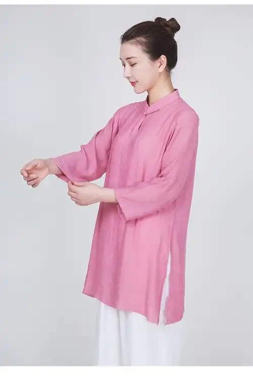 小和山太极服女装2021新款高端飘逸棉麻亚麻太极拳练功服夏季服装中长