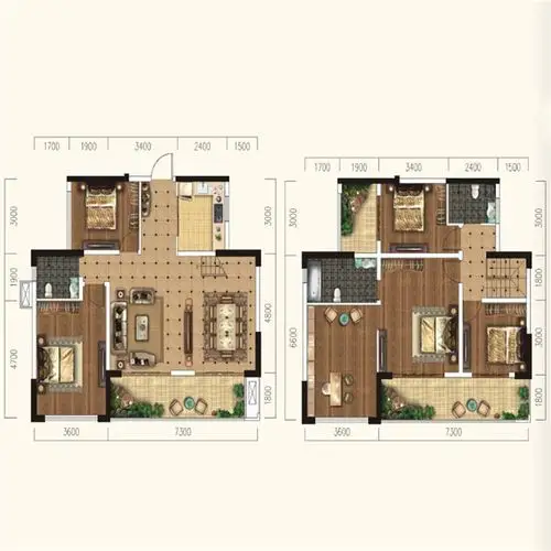 b3户型/五室两厅三卫/建筑面积:约132.04㎡