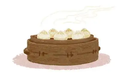 一屉热气腾腾的包子 中华传统小吃 手绘插画