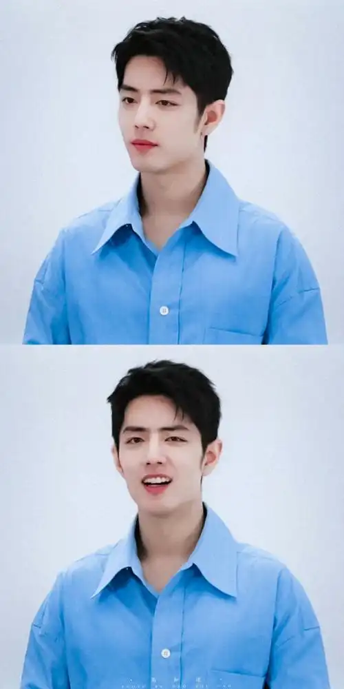肖战蓝色衬衫直播造型