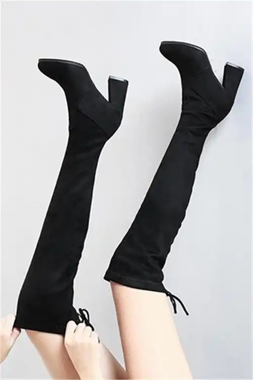 长筒靴女过膝2019秋冬新款尖头高跟瘦腿粗跟性感高筒马靴女长 strong>