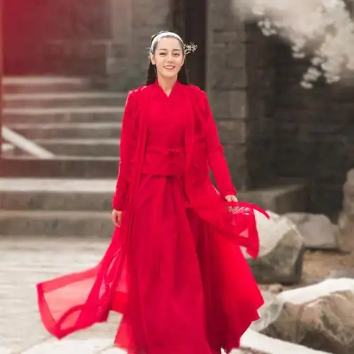 古装影视烈火如歌迪丽热巴同款侠女仙女红色民族服装