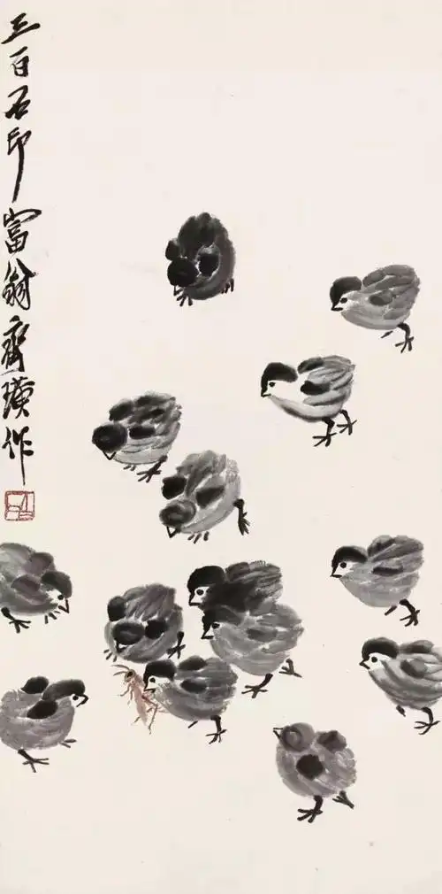 齐白石画小鸡天真可爱