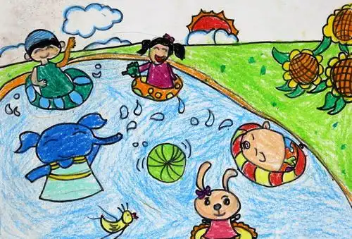 少儿书画作品-《水上乐园》/儿童书画作品《水上乐园》欣赏_中国少儿