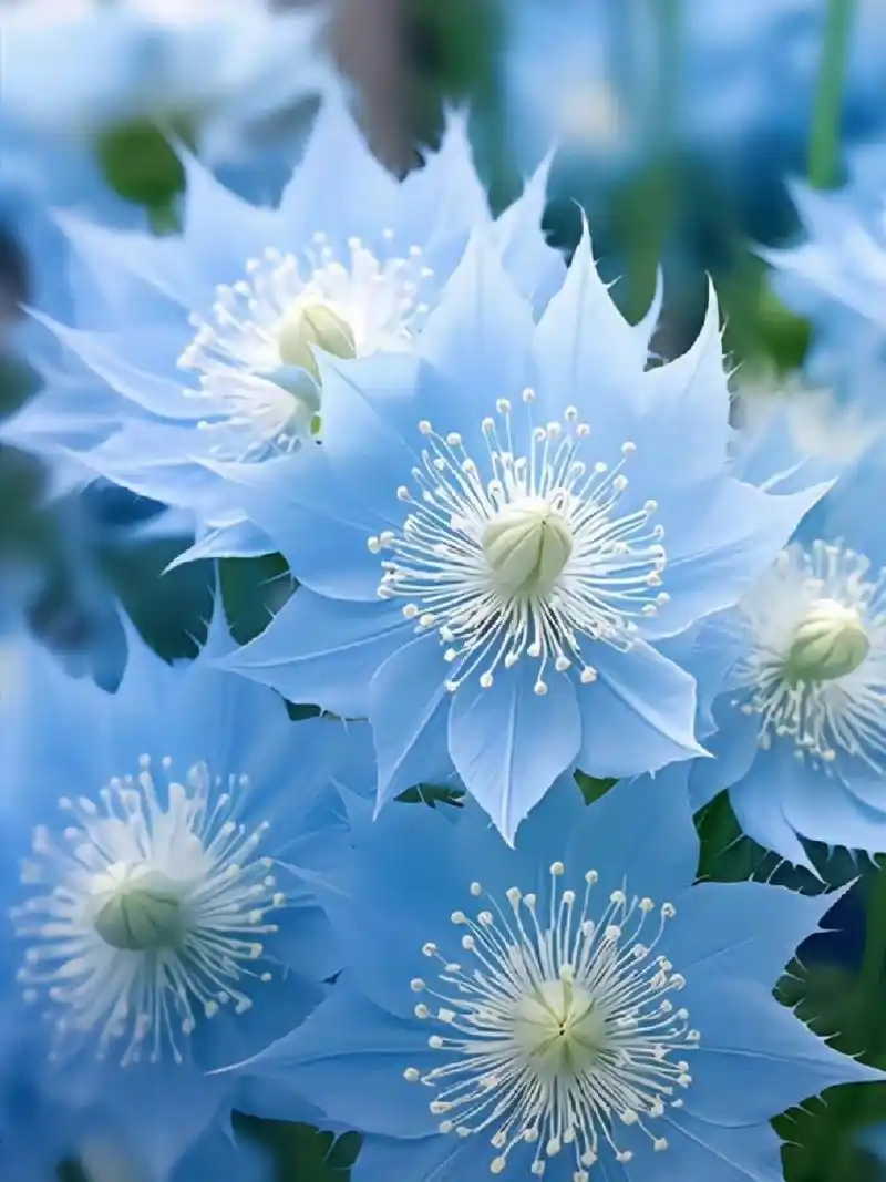 "漫步在淡蓝色的花海,每一瓣都柔软在风中,如同梦幻般的诗篇.