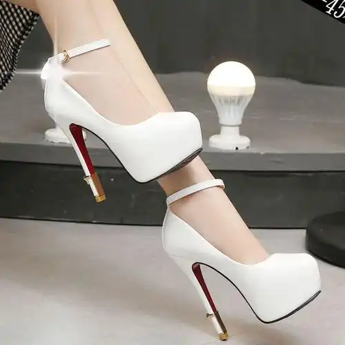 热销高跟鞋防水台细跟圆头夜店_恨天高高跟鞋女夜店性感15cm细跟圆头