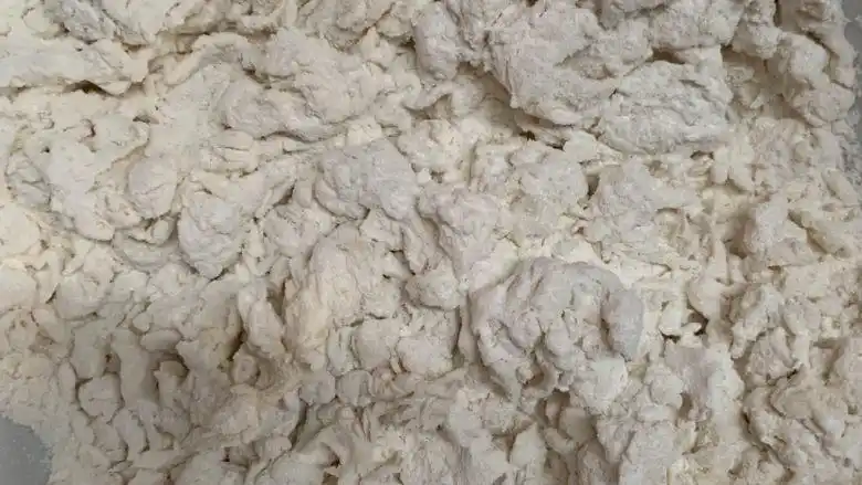 韭菜粉丝蒸饺,搅拌成棉絮状.